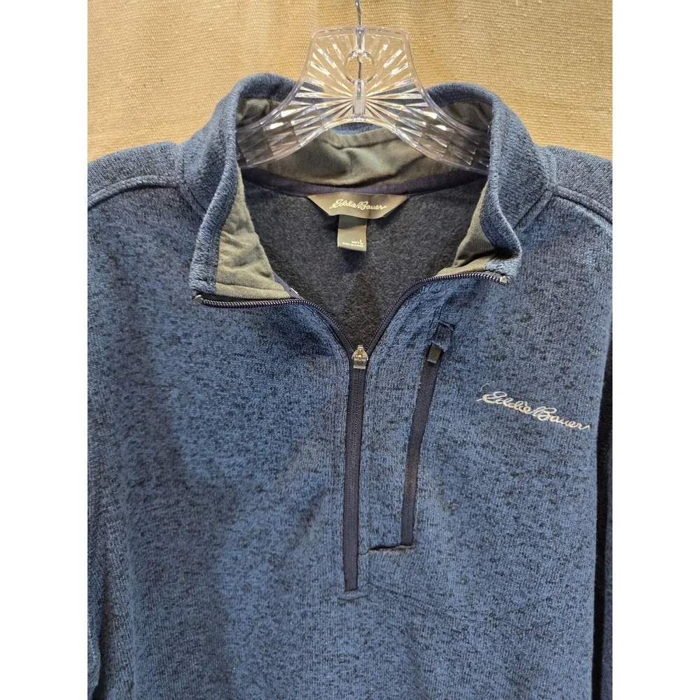 Eddie Bauer Mens Blue Heathered 1/4 Zip Fleece Pullover Sweater Large Pocket